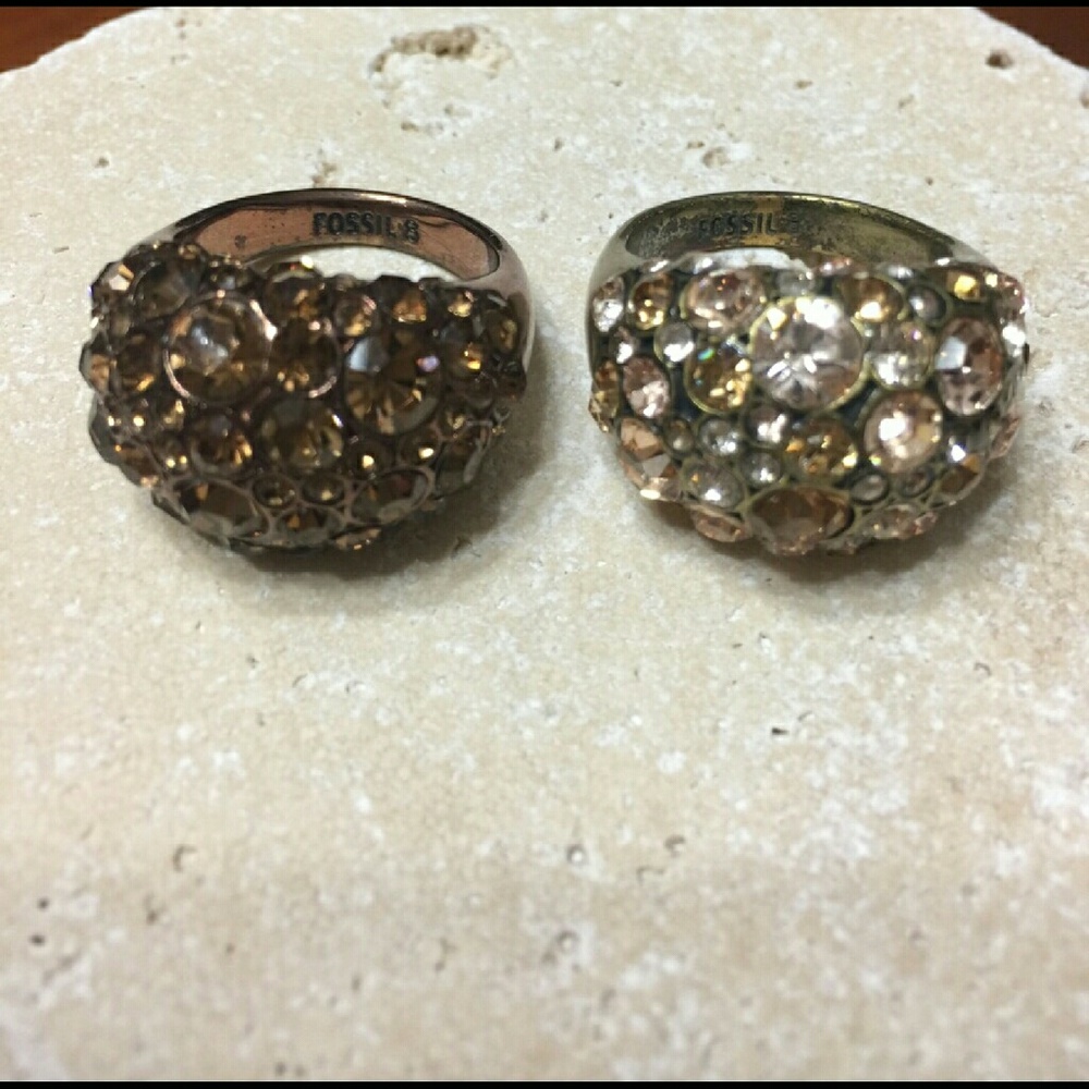 Fossil bronze and gold rings